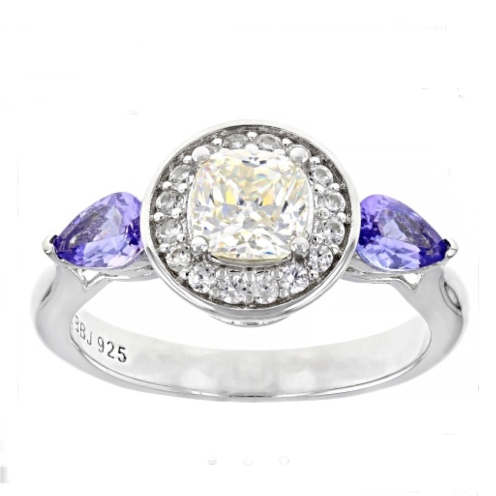 Strontium Titanate Tanzanite Ring Zircon Halo